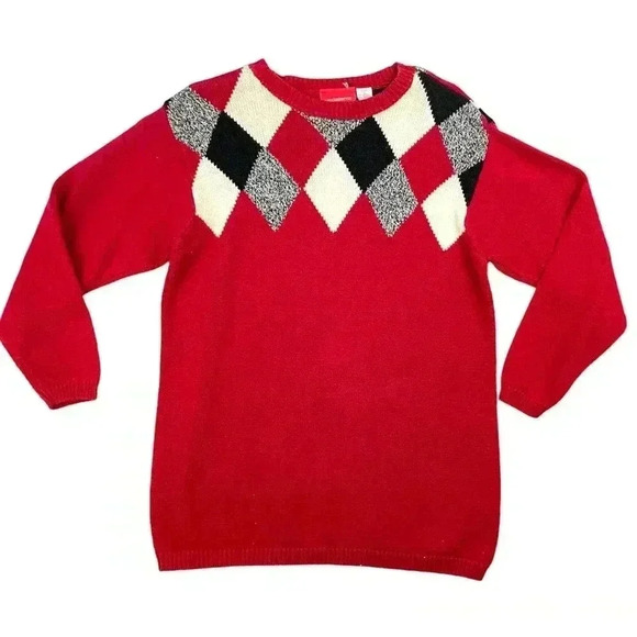 VTG Red Argyle Pullover Sweater PETITE SMALL  Liz Claiborne Liz & Co Women's - Picture 1 of 11